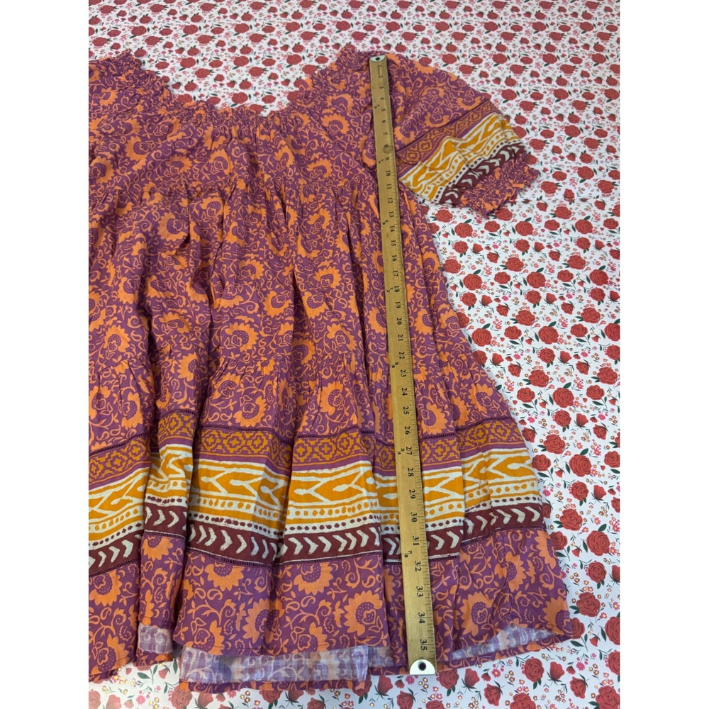 Sundance Womens PM Purple Orange Floral Off Shoulder Boho Tiered Midi Dress F3 - Picture 4 of 7